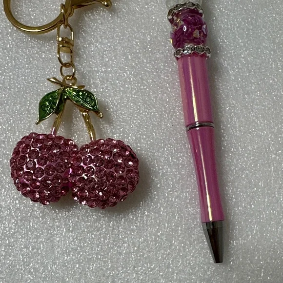 ✨ Pink Cherry Keychain & Pen Set ✨ - Picture 6 of 8